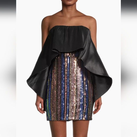 One33 Social Sequined Stripe Cape Minidress, Gold, Purple, Glamourous, NWT, 6 - Picture 2 of 8